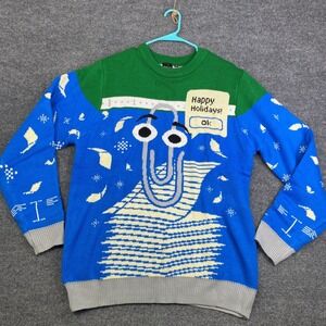 Microsoft Clippy Ugly Christmas Sweater Mens XL Blue Green Happy Holidays 2022